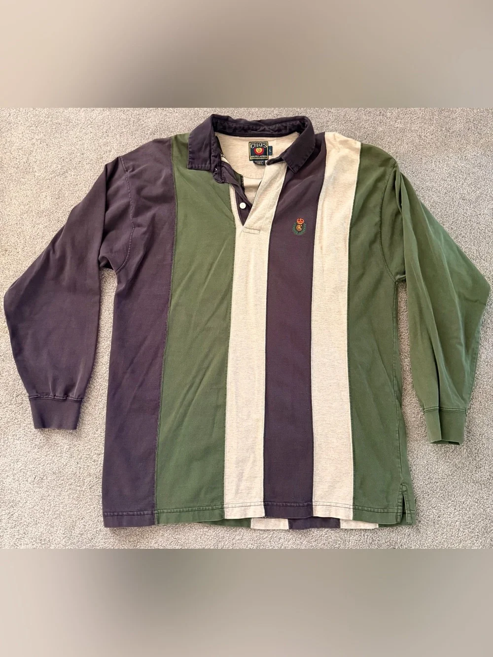Vintage Ralph Lauren x Chaps Rugby Shirt Long Sleeve Color Block Striped Large
